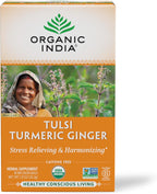 ORGANIC INDIA Tulsi Turmeric Ginger Tea Bags - Herbal Tea, Stress Relieving & Harmonizing, Immune Support, Healthy Inflammatory Response, Aids Digestion, Caffeine-Free - 18 Infusion Bags, 1 Pack