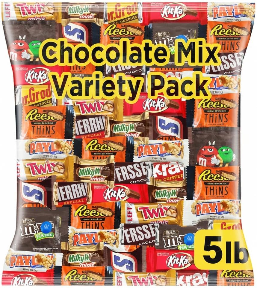 Chocolate Assorted Bulk Candy Variety Pack 5lb - Mini Chocolate Bars, Milk & Dark Chocolate Mix - Individually Wrapped Bulk Candy for Office Snacks, Party Favors and Treat Bags