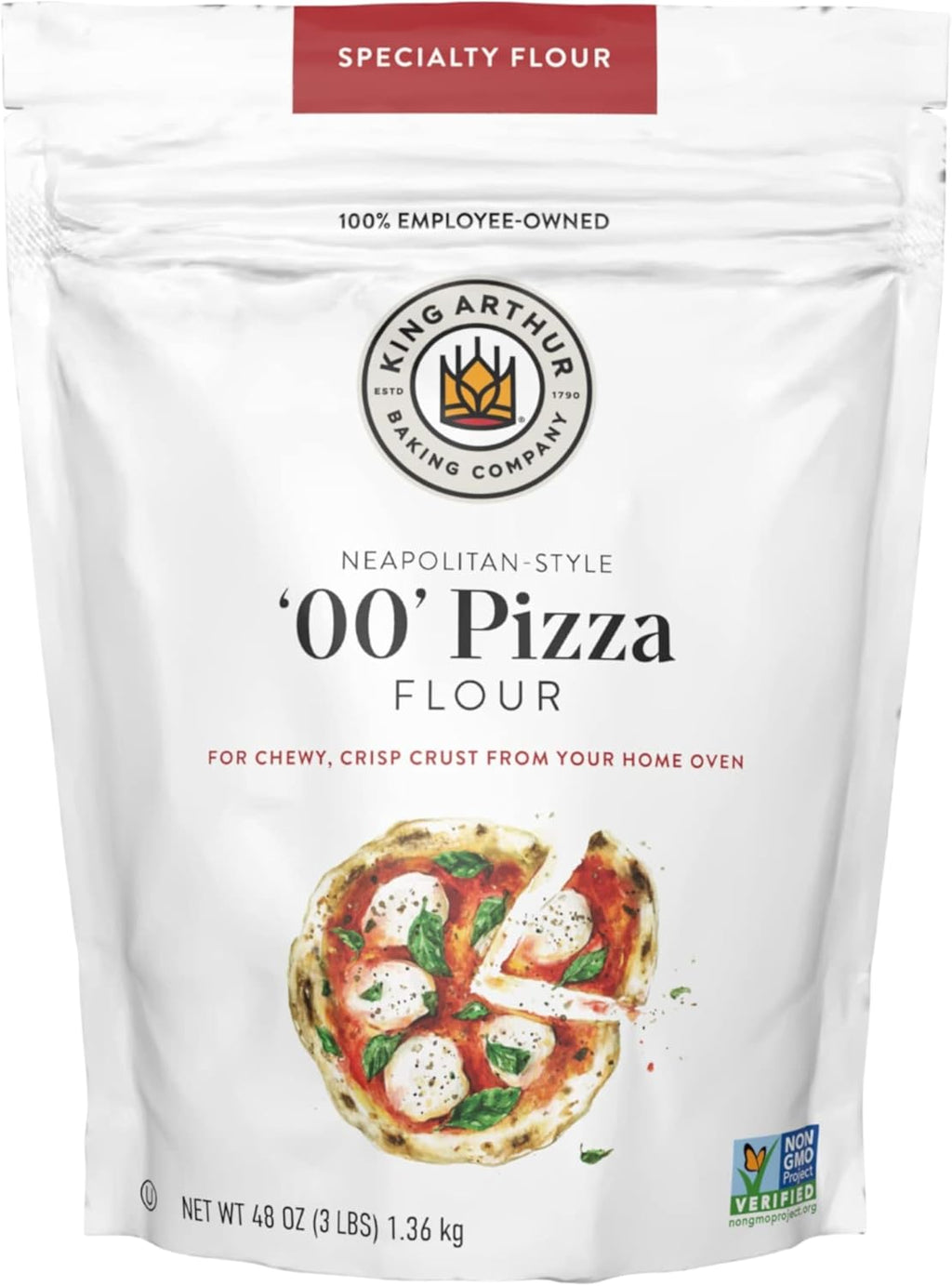 King Arthur 00 Pizza Flour, Non-GMO Project Verified, 100% American Grown Wheat, 3 lb Bag
