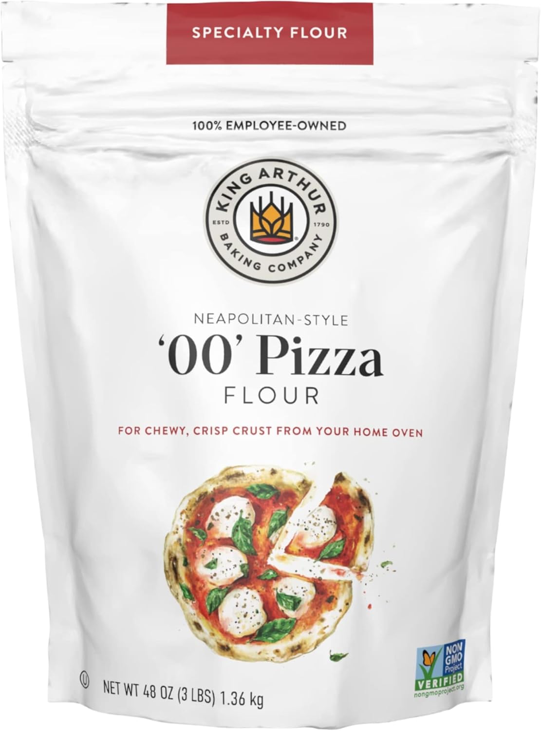 King Arthur 00 Pizza Flour, Non-GMO Project Verified, 100% American Grown Wheat, 3 lb Bag