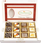 Ghasitaram Gifts Valentines Gift for Girlfriend/Boyfriend/Husband and Wife - Sweets - Assorted Chocolate Dryfruit Delight Sweets 12 pcs