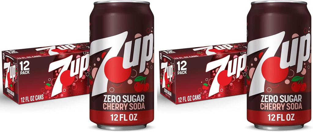 7UP Cherry Zero Sugar Soda, 12 fl. oz. Cans, 12 Pack (Pack of 2)