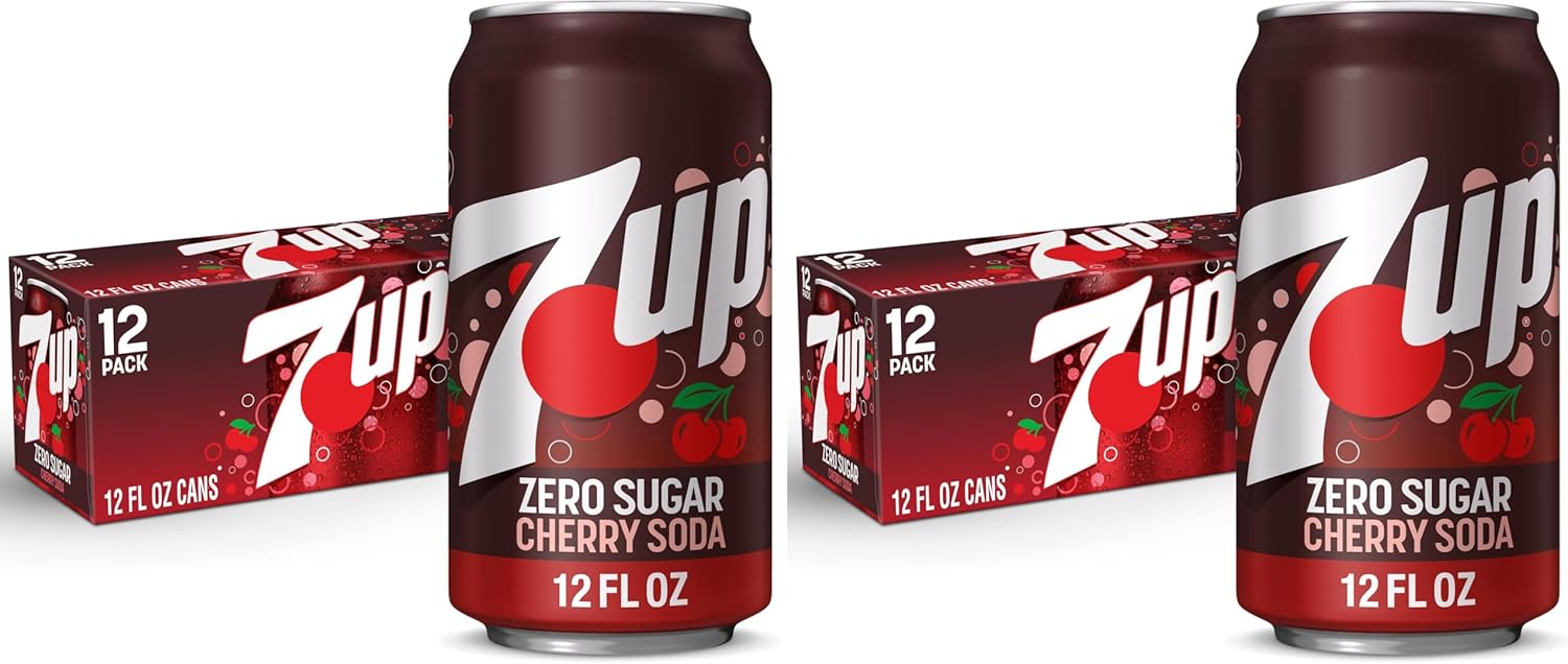 7UP Cherry Zero Sugar Soda, 12 fl. oz. Cans, 12 Pack (Pack of 2)