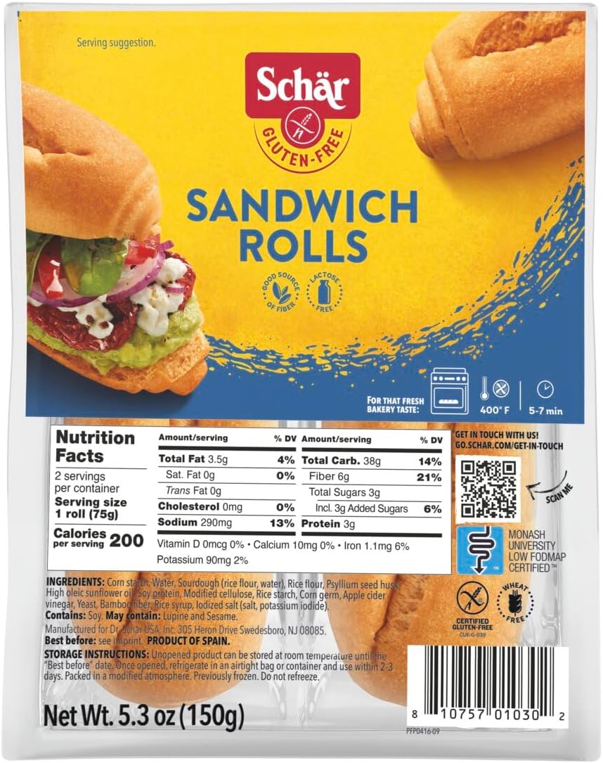 Schar Gluten Free Sub Sandwich Rolls, 5.3 Ounce (Pack of 6)