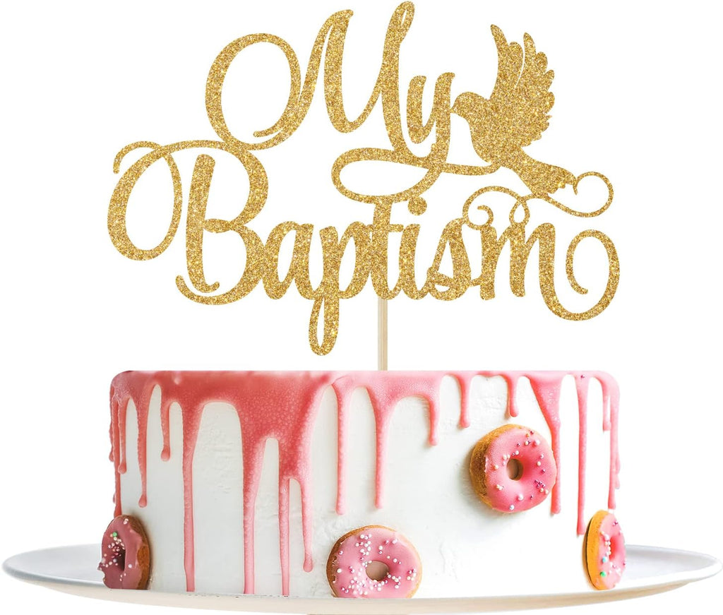 Gold Glitter My Baptism Cake Topper - Baby Shower Cake Topper - First Holy Communion, Bless This Child, God Bless Baptism Decorations