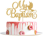 Gold Glitter My Baptism Cake Topper - Baby Shower Cake Topper - First Holy Communion, Bless This Child, God Bless Baptism Decorations