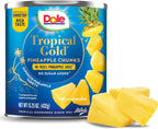 Dole Canned Fruit, Tropical Gold Pineapple Chunks in 100% Pineapple Juice, Gluten Free, Pantry Staples, No Sugar Added, 15.25 Oz