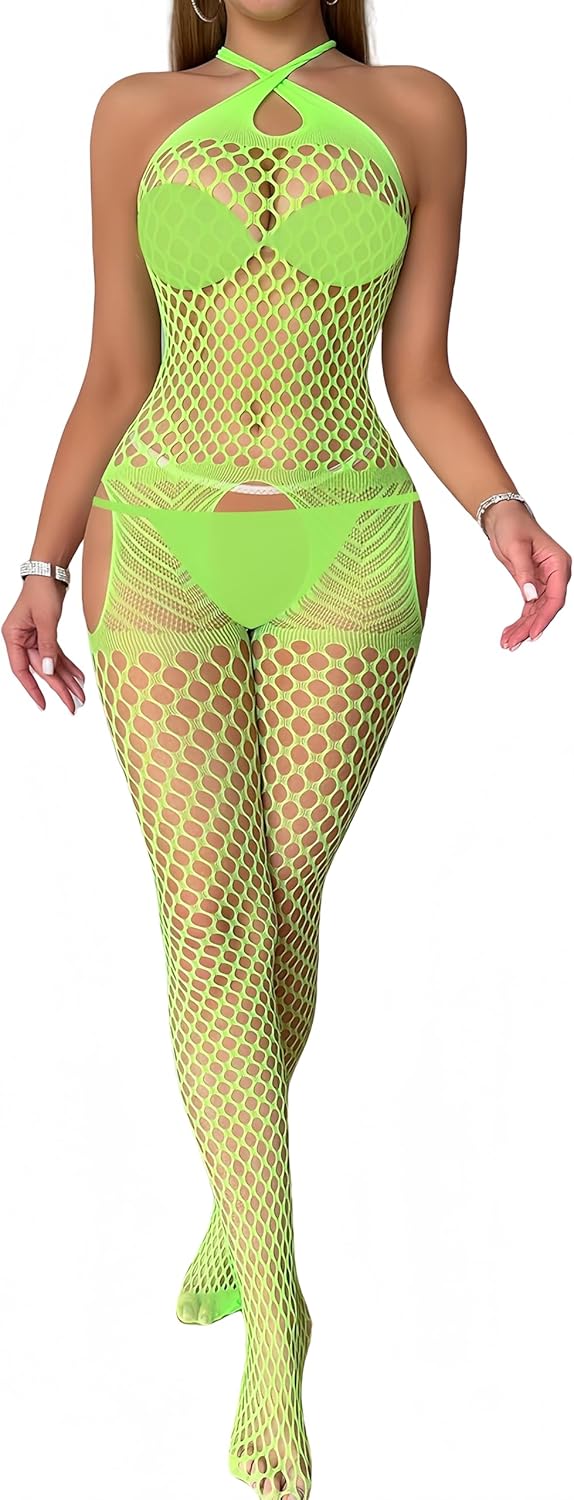 Fishnet Lingerie for Women Fishnet Bodysuit Mesh Bodystocking Babydoll Nightwear Rave Outfits For Women