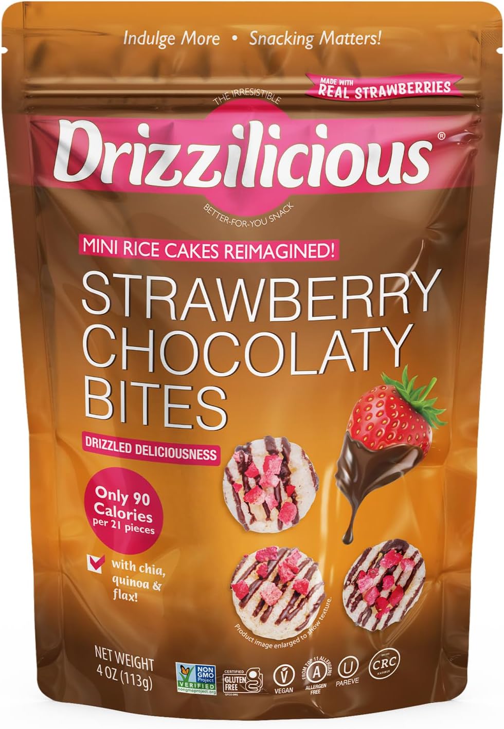 Drizzilicious Strawberry Chocolaty Bites, Mini Rice Cakes, 113g, Vegan, Gluten-Free