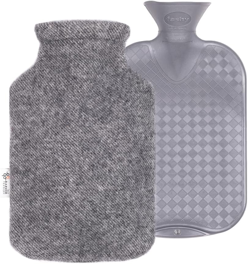 2.0L Fashy Hot Water Bottle with Barker Textiles 100% Wool Cover (Black) Hot Water Bag with Cover