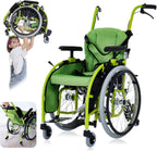 Pediatric Wheelchair for Kids & Children, Lightweight Aluminum Wheelchairs w/Safety Belt, Comfort and Mobility for Disabled Teens, Manual Folding Wheelchair w/Swing-Away Footrest, 14" W Seat