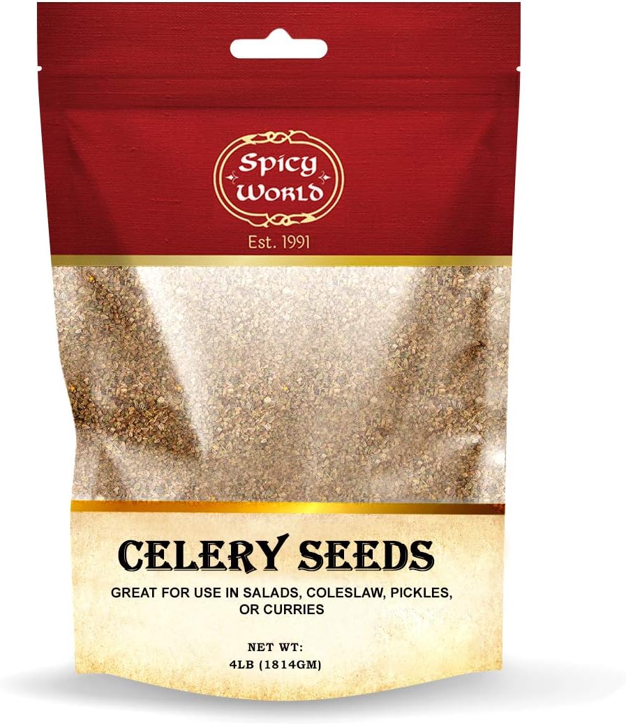 Spicy World Whole Celery Seeds 4 Pound Bulk Resealable Bag - Premium Quality, Pure Spice, Vegan, Salt Free