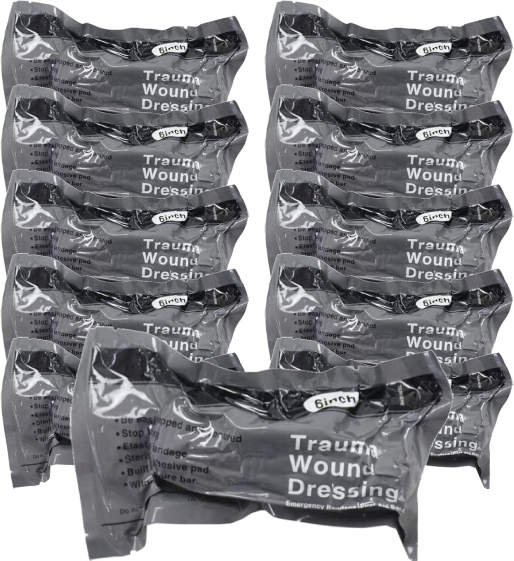 6 Inch Israeli Bandage, Portable Vacuum Sealed, Compression Pressure Dressing Trauma Wound Seal Bandages for Outdoor Battle Combat Tactical Travel Hiking Cycling (10 pcs)