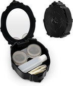 AHIER Contact Lens Case Rose Design Portable Contact Lenses Container Holder Storage Box for Home and Travel with Mirror