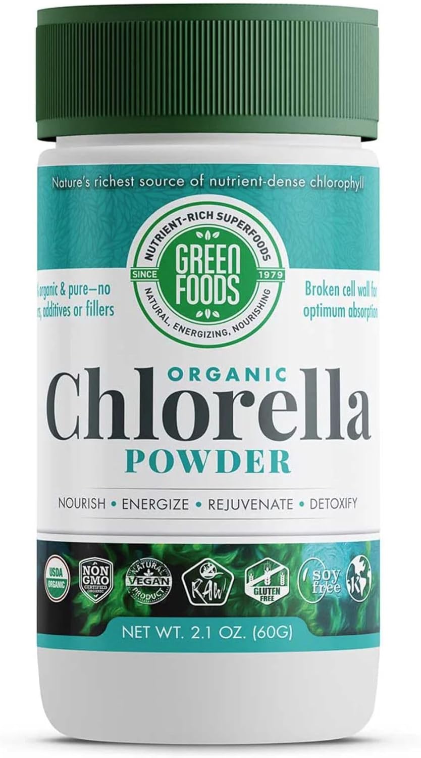 Green Foods Organic Chlorella Powder - Vegan - Non GMO - 2.1 oz (Pack of 2)