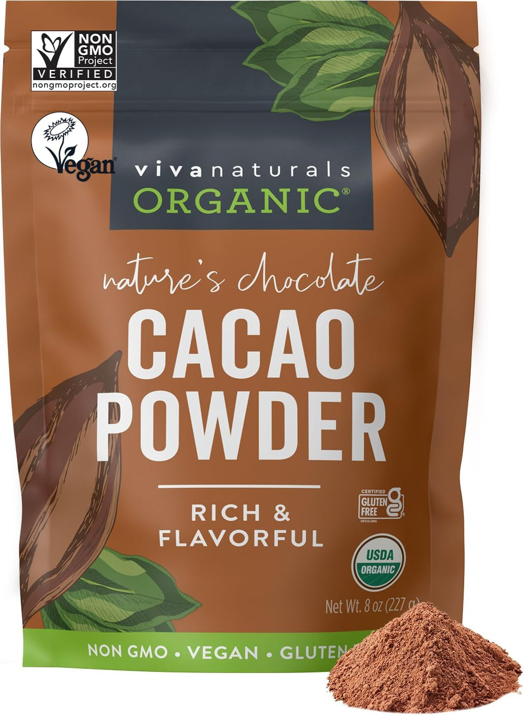 Organic Cacao Powder, Unsweetened, 8 oz (227 g) – Rich Dark Chocolate Flavor, Perfect for Baking, Smoothies & Hot Chocolate – Vegan, Keto, Paleo, Non-GMO & Gluten-Free Cocoa Powder