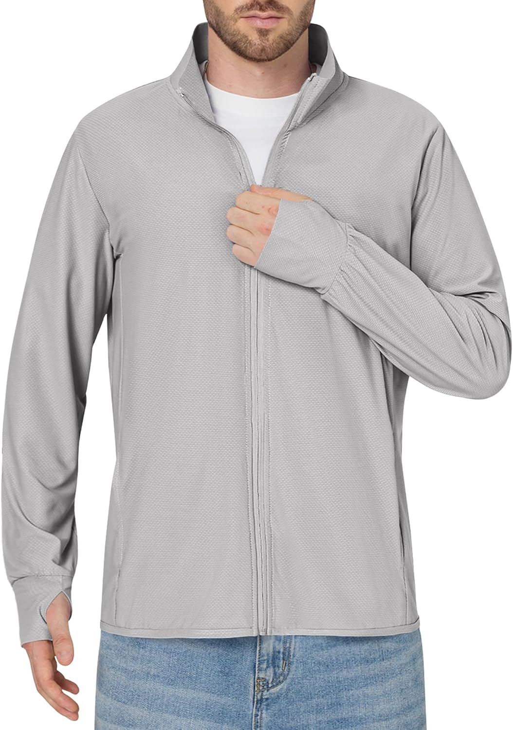 Locachy Men's UPF 50+ Sun Protection Lightweight Outdoor Jacket Full Zip Long Sleeve Fishing Hiking Performance Shirt