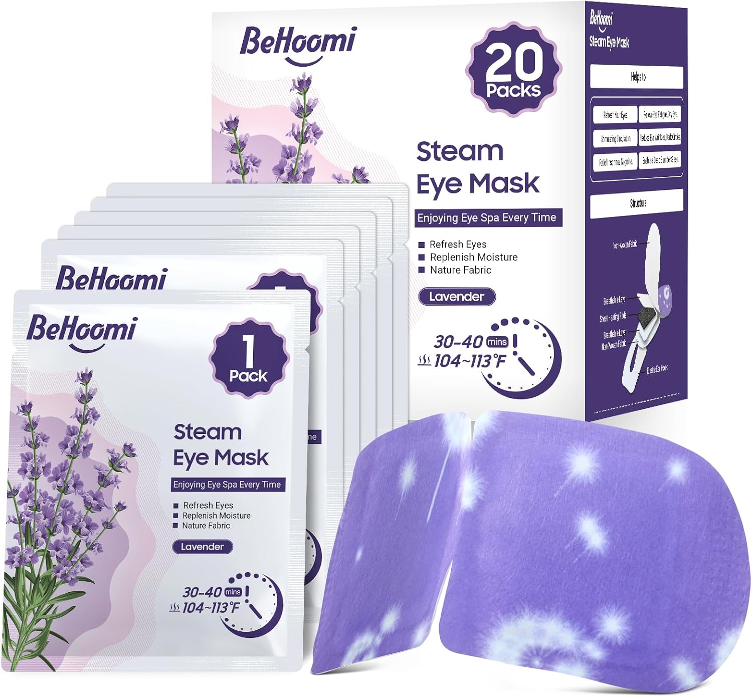20Packs Steam Eye Mask, Heated Eye Mask Warm Compress for Eyes, Disposable Self Heating Steam Mask for Home, Sleep, Spa, Travel Essentials & Relaxation Gifts, Valentine's Day Gifts (Lavender)
