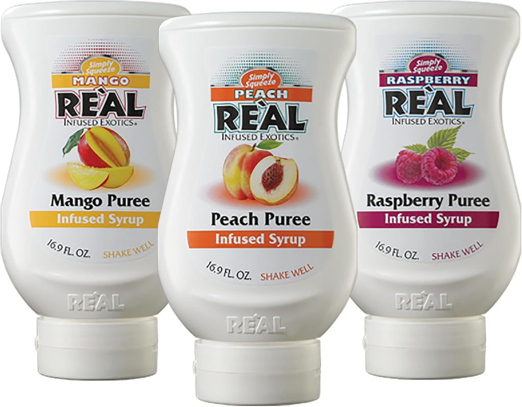Reàl Infused Exotics Tea Flavoring Syrup - Mango, Peach, Raspberry (Pack of 3, 16.9 FL OZ Bottles)