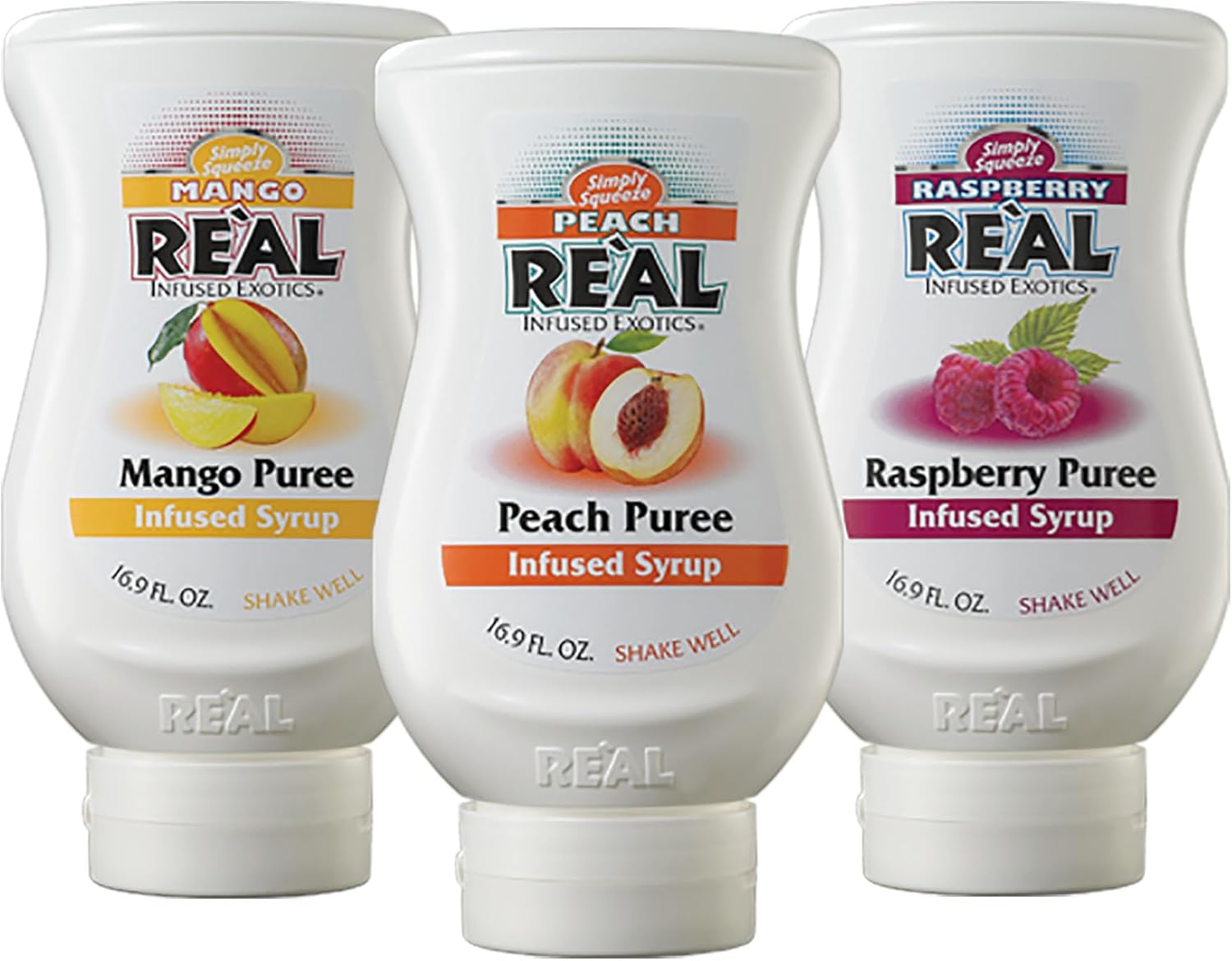Reàl Infused Exotics Tea Flavoring Syrup - Mango, Peach, Raspberry (Pack of 3, 16.9 FL OZ Bottles)