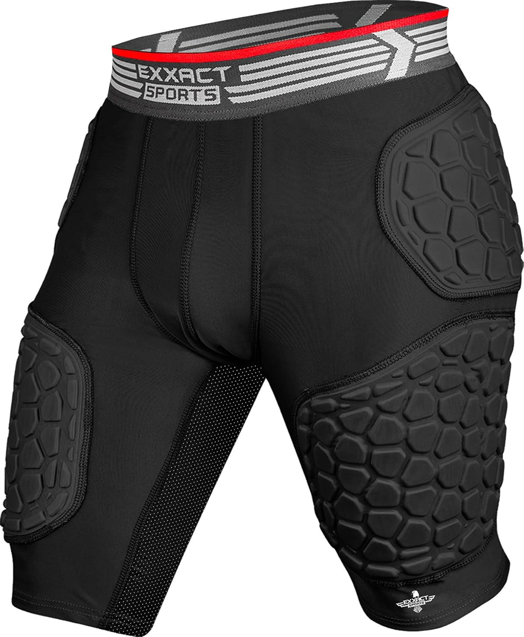 Exxact Sports Elite 5-Pad Adult Football Girdle for Men with Cup Pocket, Padded Compression Shorts with Integrated Hip, Thigh, Tailbone Pads, Men's Girdle Football