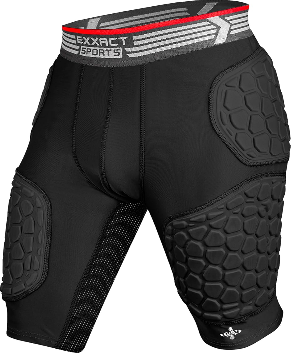 Exxact Sports Elite 5-Pad Adult Football Girdle for Men with Cup Pocket, Padded Compression Shorts with Integrated Hip, Thigh, Tailbone Pads, Men's Girdle Football