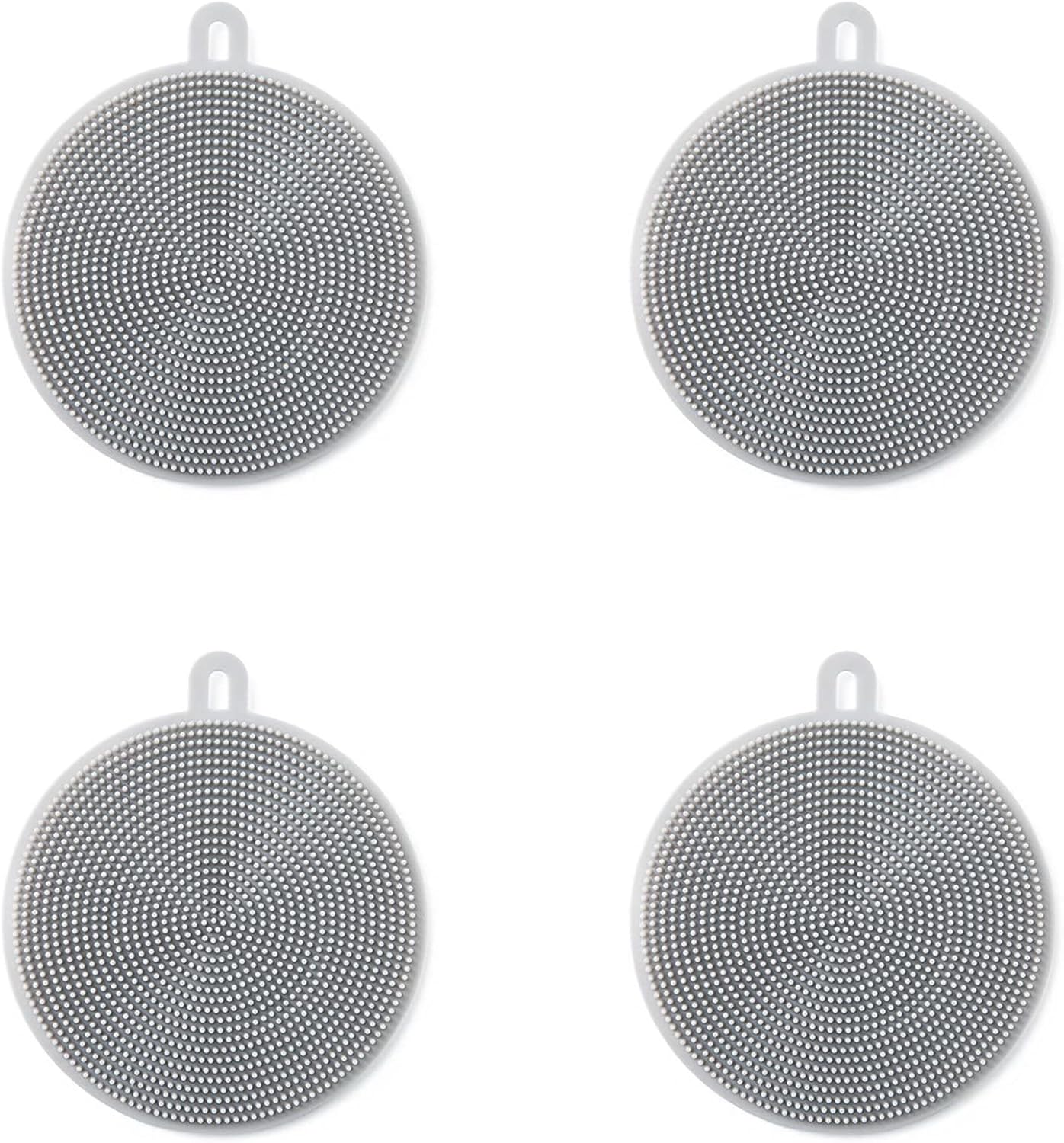 4PCS Silicone Dish Scrubber, Multipurpose Round Silicone Sponges Reusable Dish Brush Dish Brush for Kitchen Dish Dishes Fruits Vegetables(Gray)