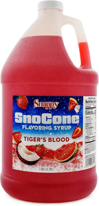 Snappy Tigers Blood Sno Cone Syrup, 1 Gallon (128 ounces) Size, Ready to Use For Snow Cone Machines, Flavored Syrup for Shaved Ice, 14 Snow Cone Flavor Options