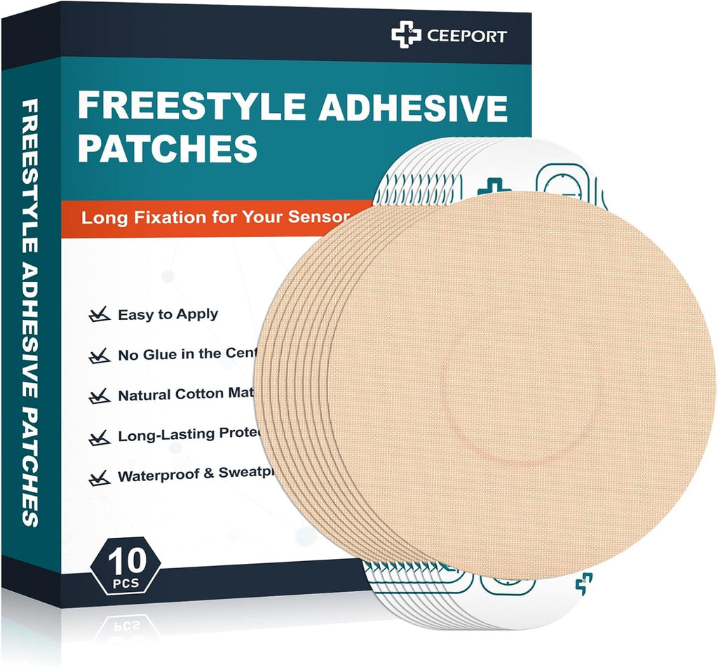 Ceeport 10 Pack Freestyle Adhesive Patches, Sensor Covers Intended for Freestyle Libre 2/3-Enlite-Medtronic Guardian, CGM Sensor Patches, No Glue in The Center, Long Fixation for Your Sensor(Tan)