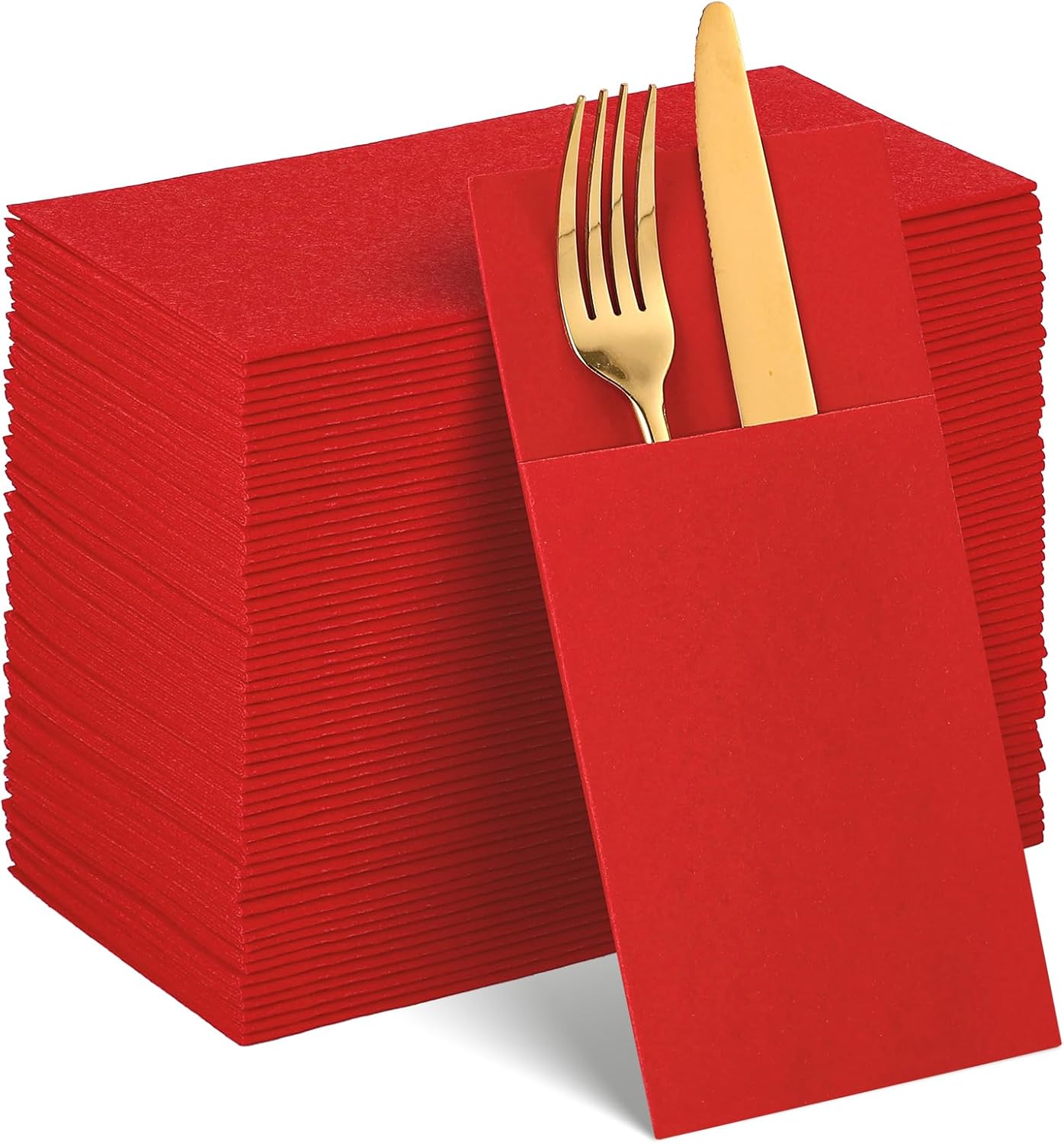 60 Pcs Red Linen-Feel Paper Napkins with Built-in Flatware Pocket, Mother's Day Pocket Linen Napkin Prefolded Cloth Like Paper Napkin Bulk for Anniversay Silverware Birthday Bathroom Wedding Party