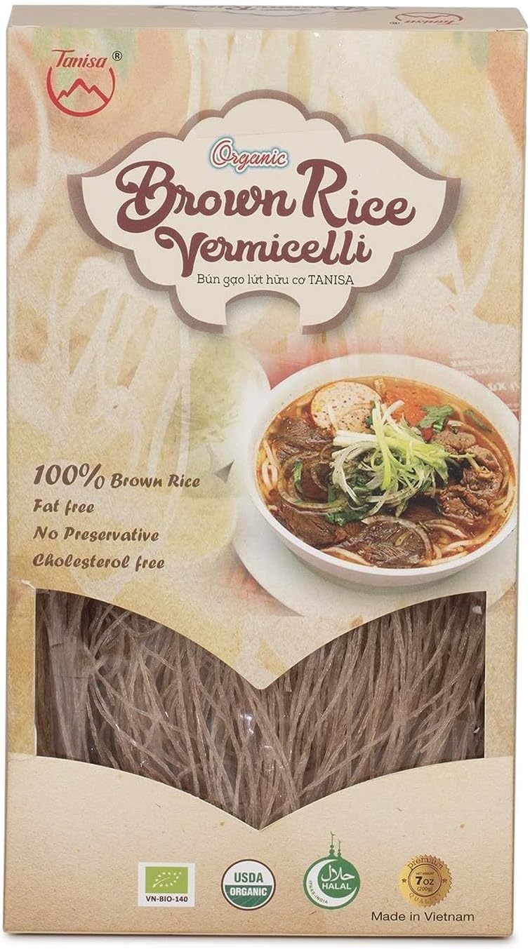 Organic Brown Rice Vermicelli Noodles by TANISA | Whole Grain, Gluten Free – Pho, Pad Thai, Bun Bo Hue & Spring Rolls – Vegan, No Preservatives – Vietnamese, 7 oz