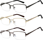 Success Eyewear Reading Glasses Set of 3 Half Rim Metal Glasses for Reading Quality Spring Hinge Readers Men and Women