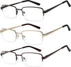 Success Eyewear Reading Glasses Set of 3 Half Rim Metal Glasses for Reading Quality Spring Hinge Readers Men and Women