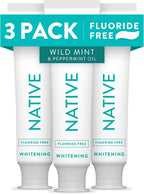 Native Fluoride Free Toothpaste, Whitening - for Adult, Kids 2+ Oral Care - Wild Mint & Peppermint Oil Flavor, 4.1oz (Pack of 3)