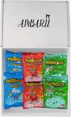 AMBARII Millions Sweets Gift Box Set, Bubblegum, Apple, Strawberry Flavors Candy Pack, 6 Count | Gift hamper | Two of each flavour | Ambarii