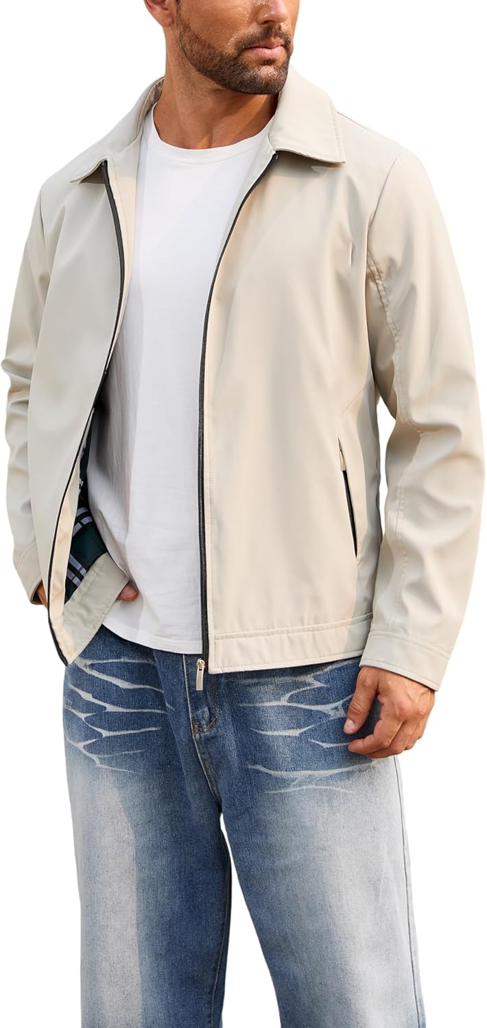 QTE Lightweight Jackets for Men Casual Windbreaker Stylish Light Fall Spring Golf Work Dress Business Coat