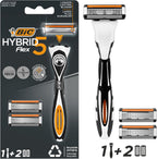 BIC Hybrid 5 Flex Refillable Men's Razor Kit, Handle and Nano-Tech Titanium 5-Blade Refills - Box of 1+2