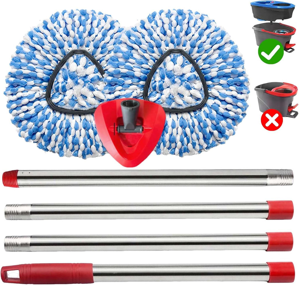 Spin Mop Replace Heads for O Cedar Rinse Clean 2 Tank System, Spin Mop Replacement Head 2 Microfiber Mop Refills, 1 Triangle Head Cover and 30-58in Handle