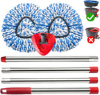 Spin Mop Replace Heads for O Cedar Rinse Clean 2 Tank System, Spin Mop Replacement Head 2 Microfiber Mop Refills, 1 Triangle Head Cover and 30-58in Handle