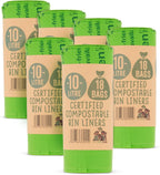 Eco Green Living 10 Litre Compostable Bin Liners, Plastic Free & Recyclable Caddy Bags for Food Waste, Leak Resistant Small Bin Liners, 51 x 82 cm - 6 Pack (108 Bags)