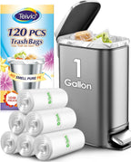 Teivio 1 Gallon 120 Counts Mini Strong Trash Bags 1-1.2 Gallon Garbage Bags,Small Waste Basket Liners,Bathroom Trash Can Bin Liners, Plastic Bags for home office kitchen, 4-5 Liters,Clear