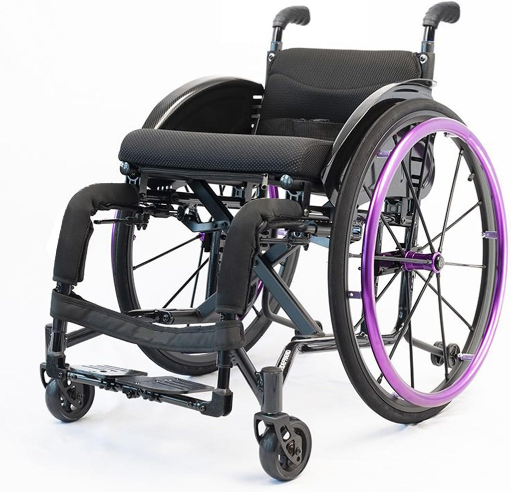 Sports and Leisure Wheelchairs for Adults, Folding Self Propelled Wheelchair,Portable Aluminum Transport Wheelchair,Adjustable Foot Pedal,220 lbs Weight Capacity(Purple)