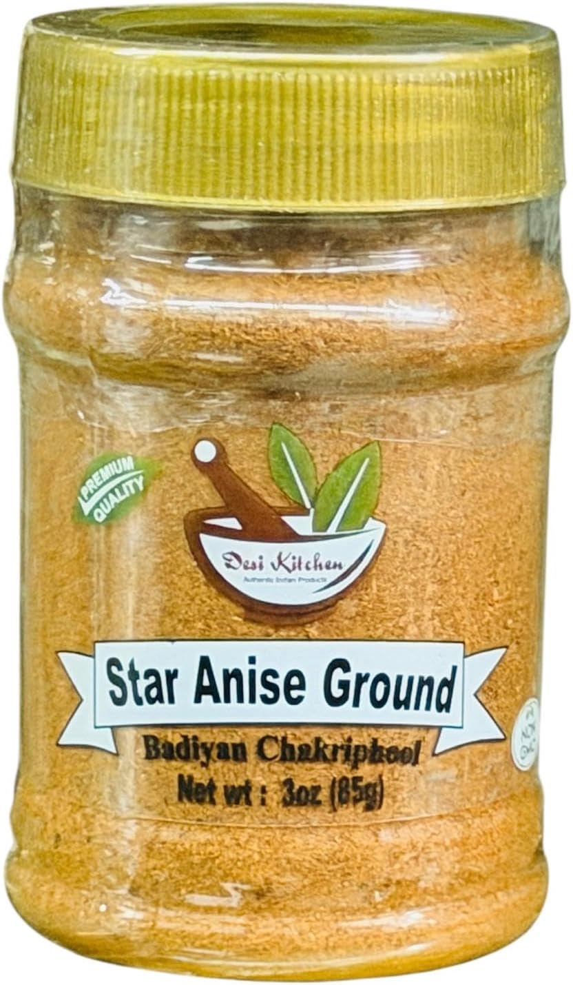 Desi Kitchen Star Anise Ground – 3oz (85g) | (Badiyan/Chakriphool) | 100% Pure & Natural | Premium Quality | Non-GMO | By Rani Foods