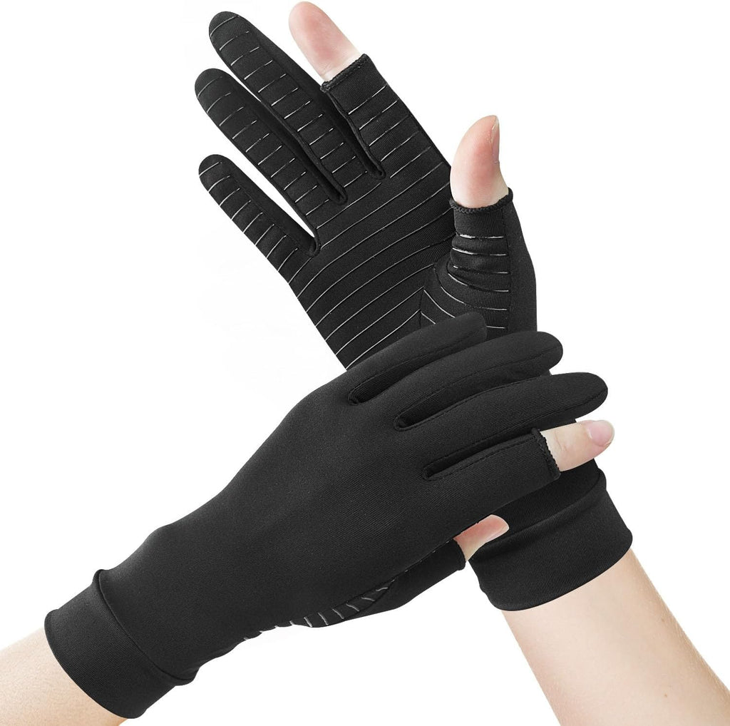 Big Mango Arthritis Gloves, Copper Infused Compression Gloves, Copper Gloves Fingerless for Women Men for Arthritis Pain Relief, Swelling, Rheumatoid, Typing, Hand Support (1 Pair,Large)