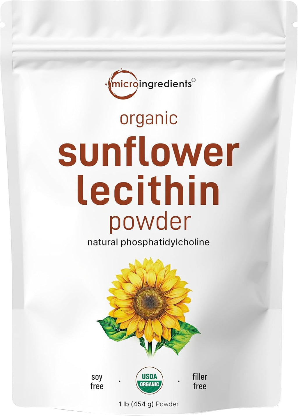 Organic Sunflower Lecithin Powder, 1 Pound, Sustainable Farmed, Cold Pressed, Rich in Phosphatidyl Choline and Protein, Making Liposomal Vitamin C, Lactation Supplement, Non-GMO