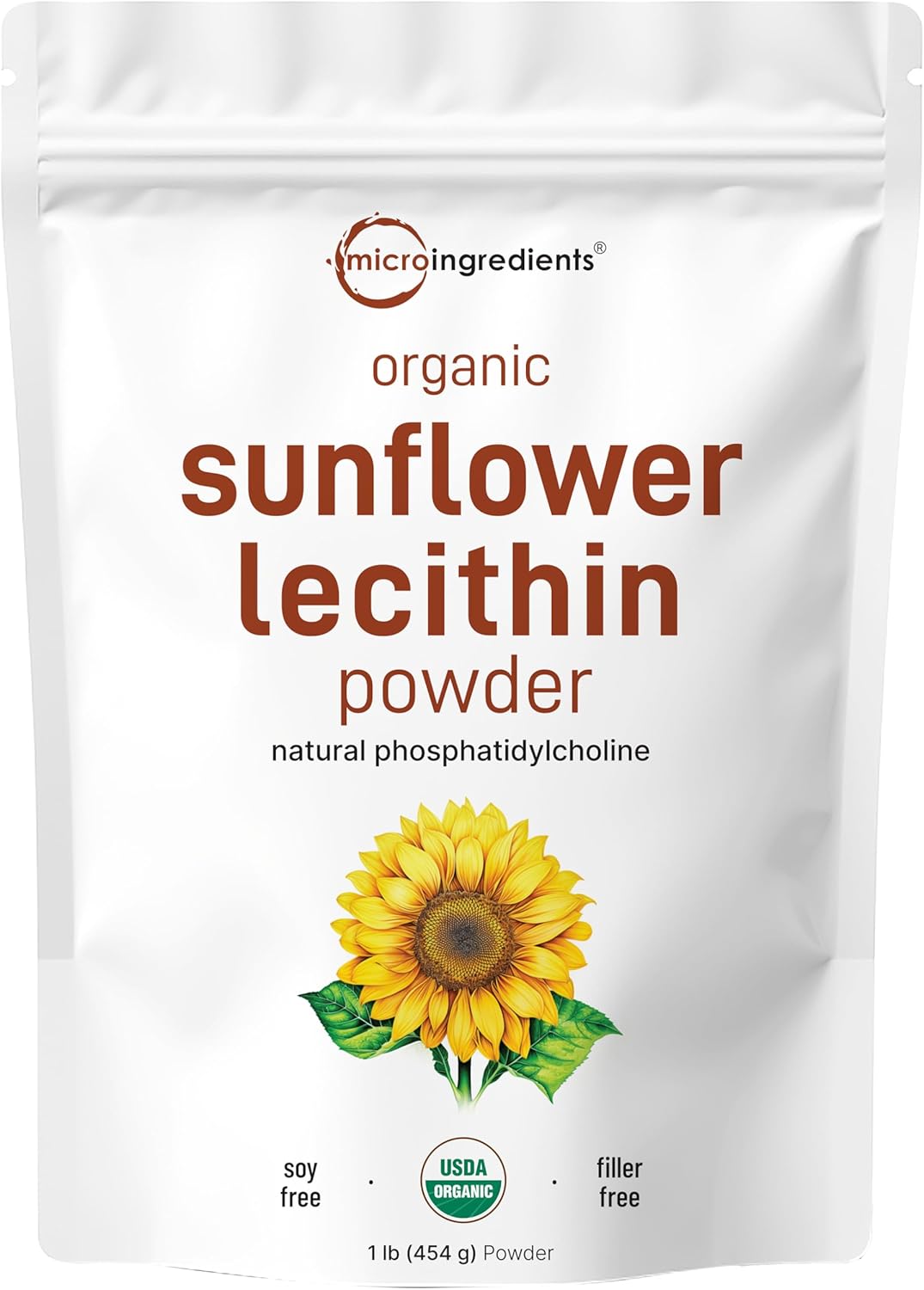 Organic Sunflower Lecithin Powder, 1 Pound, Sustainable Farmed, Cold Pressed, Rich in Phosphatidyl Choline and Protein, Making Liposomal Vitamin C, Lactation Supplement, Non-GMO