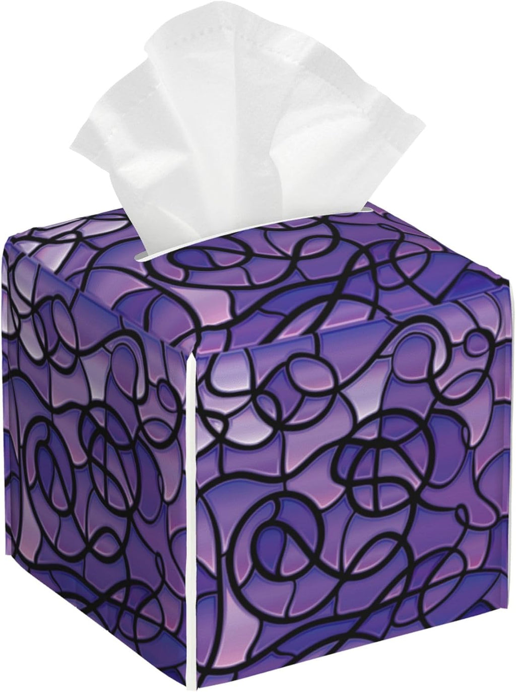 Abstract Purple Stained Glass Tissue Box Cover Leather Tissue Box Holder Square Facial Paper Organizer Dispenser for Bathroom Kitchen Bedroom Vanity Countertop Night Stands