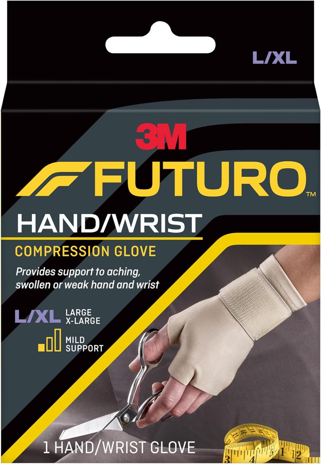 FUTURO Compression Glove, Provides Mild Support to Aching, Weak Hands and Wrists, L/XL