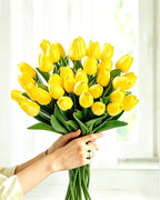 12pcs Artificial Tulips - Lifelike Faux Flowers for Valentine's Day, Mother's & Father's Day Decor | Versatile for Home, Office, Weddings & More (Yellow)