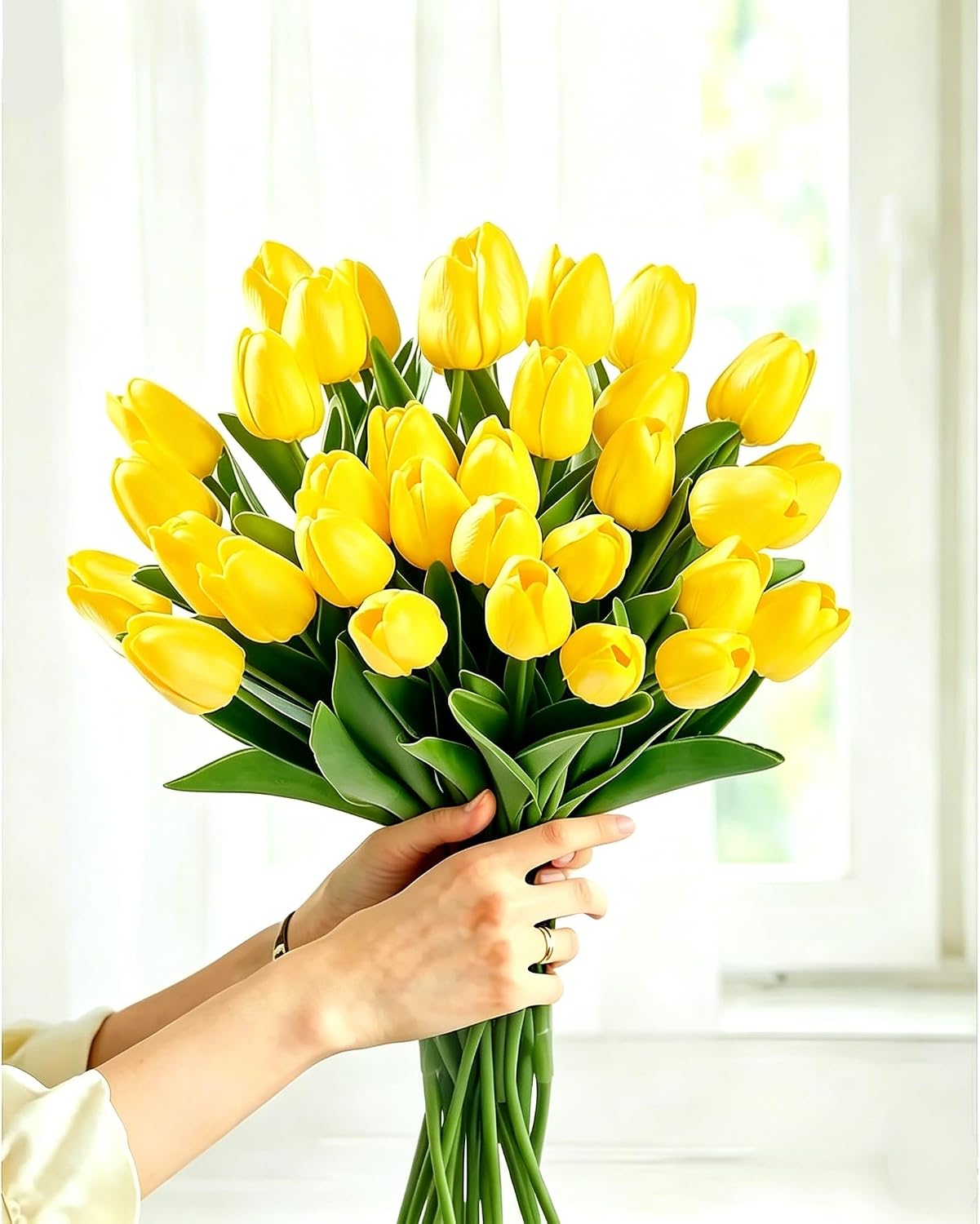 12pcs Artificial Tulips - Lifelike Faux Flowers for Valentine's Day, Mother's & Father's Day Decor | Versatile for Home, Office, Weddings & More (Yellow)